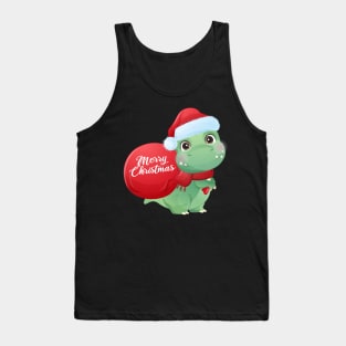 Cute Christmas T Rex Dinosaur With Santa Hat Tank Top